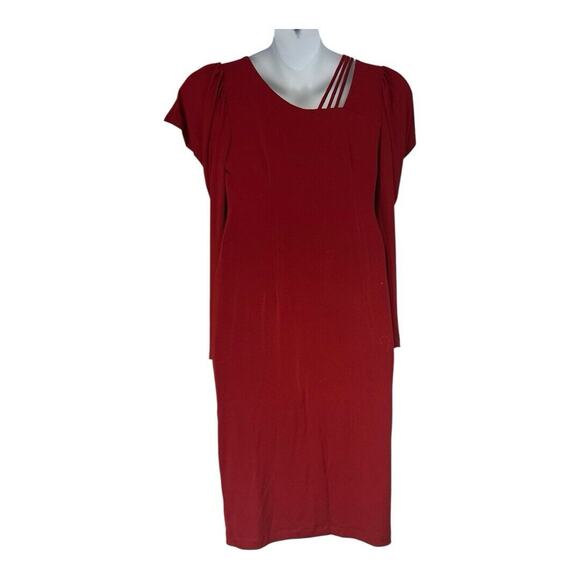 Monroe & Main Salsa Red Stretchy Office Cocktail Dinner Party Night Out Dress - Picture 9 of 16